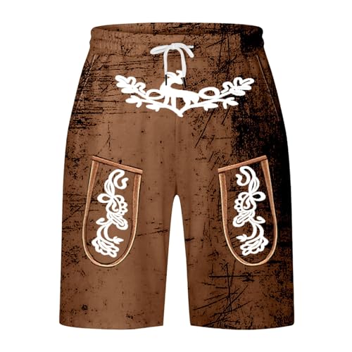 DUHENWU Oktoberfest - Pantalones cortos para hombre con cordón, de piel bávara, para el tiempo libre, con bolsillos, cintura elástica, pantalones deportivos, O Marrón, XL