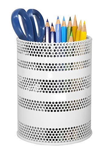 Produco Metal Pen Pencil Holder, Office Desk Organizer (White, Large)