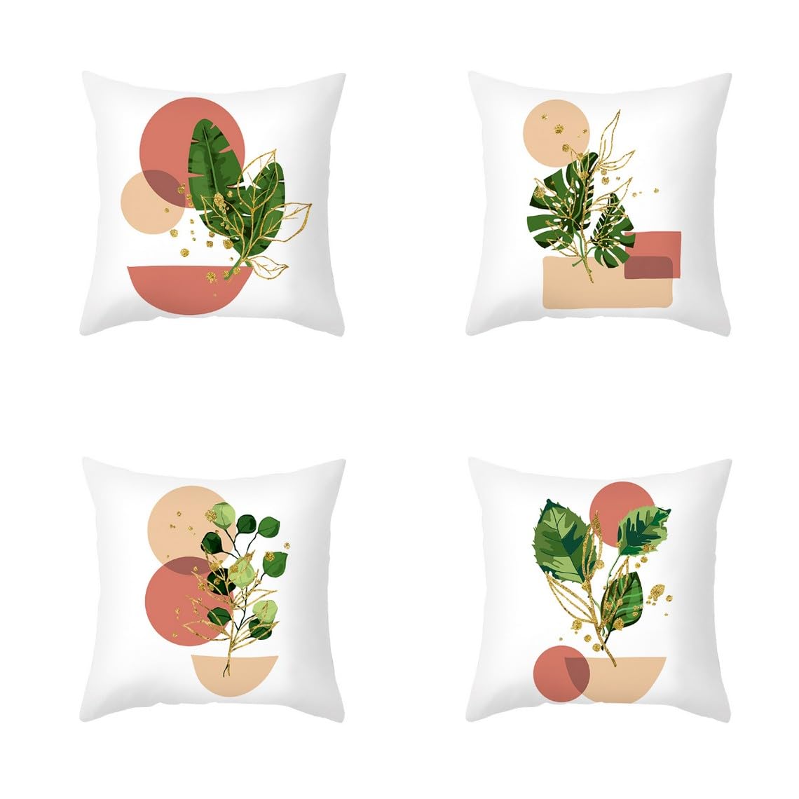 Housse de coussin One Piece 50x50 cm lot de 4 taies d'oreiller en satin vert motif feuilles