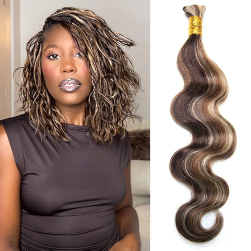 MsFan Boho Braiding Hair Body Wave 100% Vrigin Human Braiding Hair 100G #4/27/30 Human Hair for Boho Braids 18 Inch