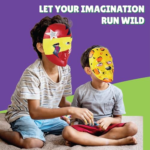 Image of Kalakaram DIY Face Mask Painting Kit: Decorate 3 Fancy Face Masks from The Contents of This kit - White Face Masks, Paints, Cool and Funky Stickers, Paint Brush, Embellishments