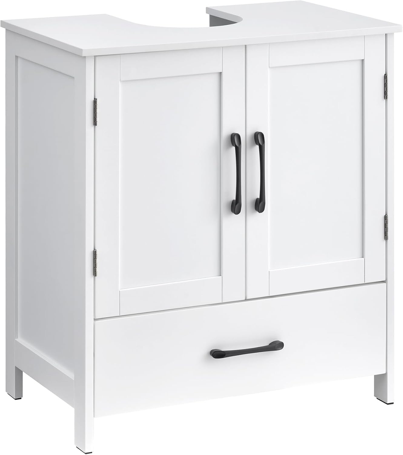 Under Sink Bathroom Cabinet, Pedestal Sink Storage Cabinet with Drawer & 2 Doors, Waterproof Vanity Cabinet with U-Shaped Cutout for Bathroom, Laundry Room, Kitchen, White