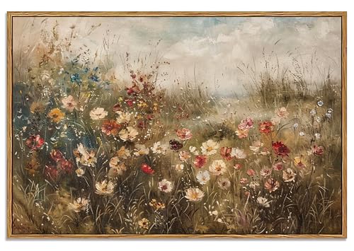 Framed Wildflower Meadow Landscape Canvas Wall Art for Living Room 12"x16"