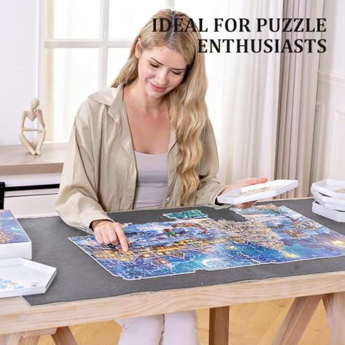 Image of PATPAT Felt Puzzle Floor Mat Puzzle Storage Mat for 1500 Count Jigsaw Puzzle Pieces, with 4 Puzzle Pieces Organizer Tray, Air Pillar, Air Pump, Fastener Strap, Storage Bag, No Jigsaw Puzzle Included