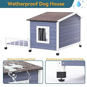 Petsfit Dog House Outdoor with Terrace  Openable Asphalt Roof 40 L X 47 W X 285 H Outside Dog House with Elevated Floor Dog House for Small Medium Dogs  Cucciolini Doodles Petsfit dog house outdoor with terrace  openable asphalt roof 40 l x 47 w x 28 5 h outside dog house with elevated floor dog house for small medium dogs   cucciolini doodles