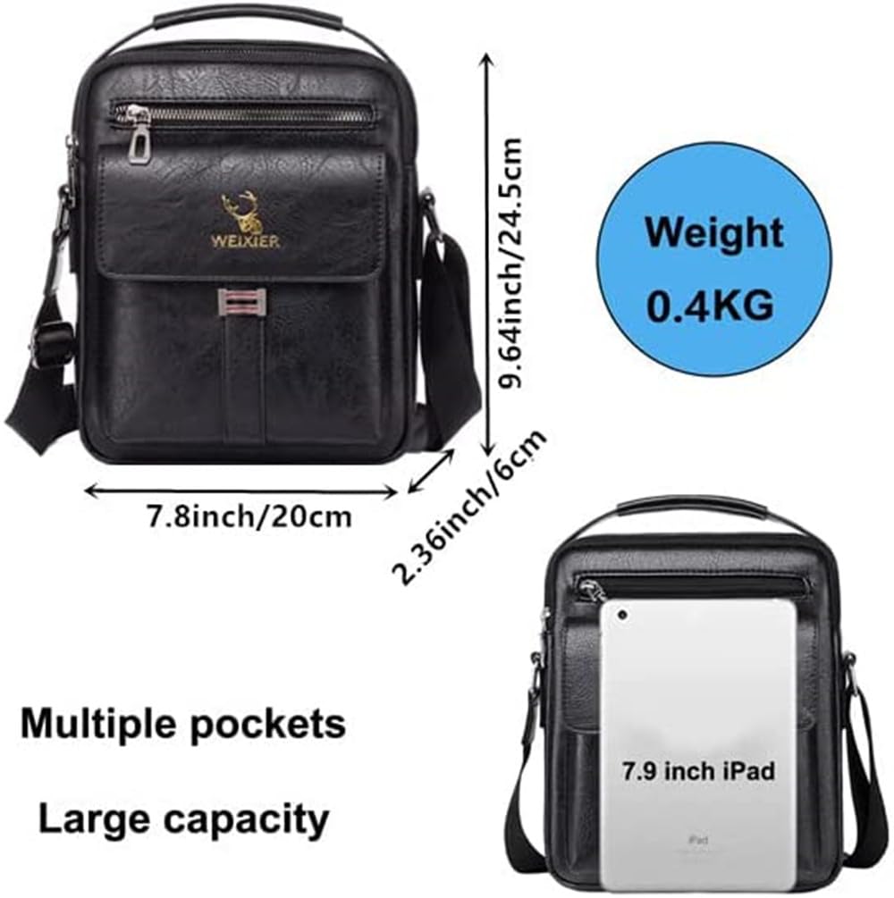 Sacoche Bandoulière Cuir Sacoche Homme Sacs à Bandoulière Vintage Shoulder Bag Business Cartable Besace pour Portable pour Voyage,Randonnée et Travailler(Cuir-Noir)