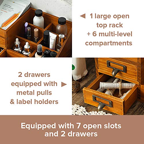Wooden Makeup Organizer - Farmhouse Decor - Rustic Makeup Vanity Tray - Vanity Desk Organizer - Bathroom Organizer Countertop - Skincare Organizer Storage Box - Perfume Organizer - Wood Dresser Tray #TOP3