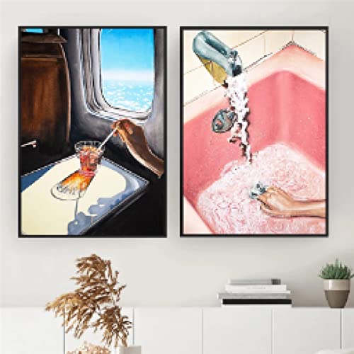Affiche rétro avion Mid Century poster rose 60x90cm x2 - 2