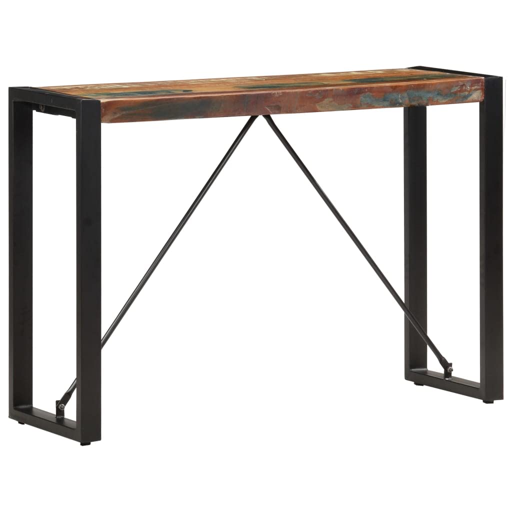 Tavolo consolle in legno massiccio anticato con gambe in acciaio, 110 x 35 x 76 cm, tavolino e tavolino per soggiorno, corridoio, camera da letto, con spazio e ripiano
