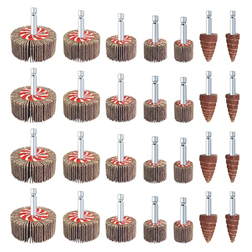 AUPREX 28-Piece Flap Wheel Sander Set, 7 Sizes, 1/4" Hex