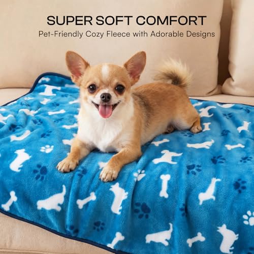 Image of Luciphia 1 Pack 3 Dog Printed Fleece Pet Blankets Washable,Soft Warm Throw Covers for Crate Couch Bed,Cozy Puppy Essentials for Dogs and Cats, Blue /Grey /Khaki, Small (23x16 inch)