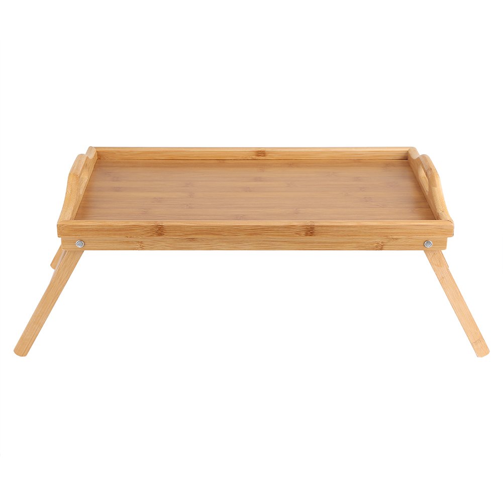 Plateau de petit-déjeuner en bambou avec poignées et pieds verrouillables, bord surélevé, table de service élégante, 63 x 27,3 x 22,5 cm – Parfait pour les repas, les collations et l'utilisation au