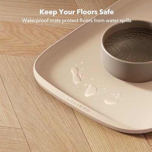 Image of PETLIBRO Silicone Dog & Cat Food Mat for Feeder and Water Fountain, BPA-Free Waterproof Pet Feeding Tray with Raised Edge Spill Protection, Non-Slip Easy Clean Bowl Placemat for WF005 AF103, 17.7 inchx12 inch