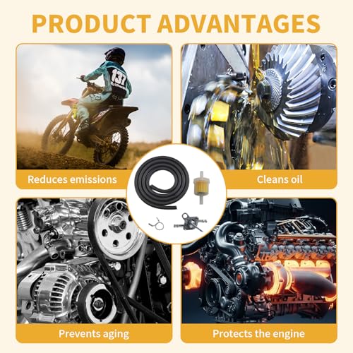 26 Stück Benzinfilter Kit,Kraftstofffilter,Universal 8mm Sprit Filter,Benzinfilter RasenmäHer,mit 8 Stück Filtern,16 Stück Schlauchschellen,1 Ventil,1 Meter Schlauch,für Motorrad, Roller Mofa