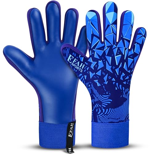 EFAH SPORTS Football Goalkeeper Gloves For Boys kids Children Youth Adult Professional Soccer Goalie Training Glove with Strong Grip Protection Palms (Blue, Size 5 suitable for 9 to 12 years old)