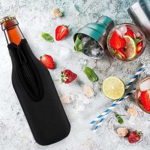 Hufopik 3 Pieces black Beer Bottle Sleeve Insulators 12oz 330ml Standard Beer Bottle Cooler Covers Zip-up Bottle Jacket
