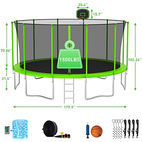 Lhx 1500Lbs 15 Ft Tranpoline For Adults And Kids,Capacity For 10 Kids - Astm Approved, Recreational Tranpoline With Light, Sprinkler, Safety Enclosure Net, Basketball Hoop And Ball, Ladder #TOP1