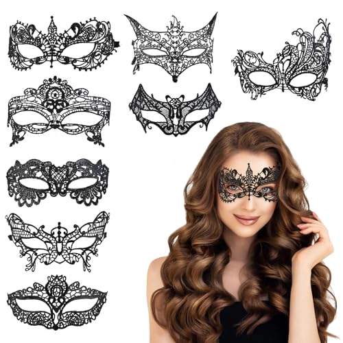 Ouxayapl 8 Stück Spitze Maske, Venezianische Maske Damen, Schwarz Sexy Lace Augenmaske für Frauen, Augenmaske für Halloween, Weihnachten, Karneval...