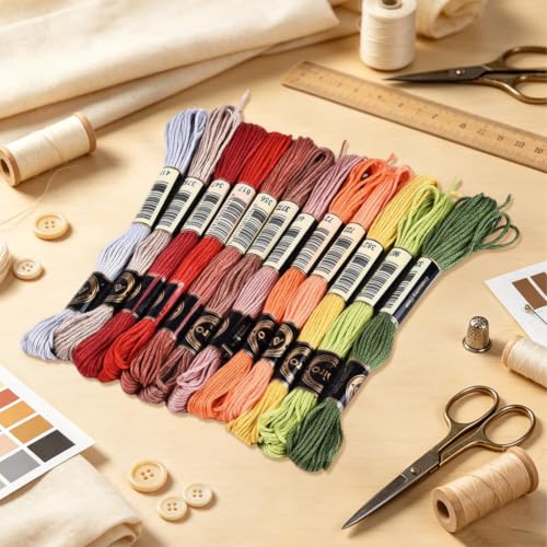 Image of 12 Skeins 105 Yards Multi Color Cross Stitch Thread for Bracelets