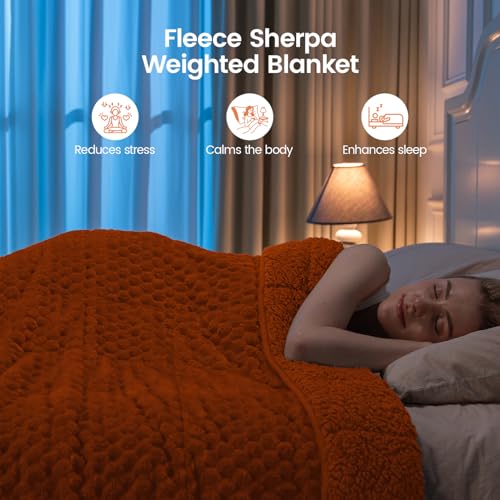 Image of Super Fuzzy Soft Fleece Sherpa Weighted Blanket 15 lbs for Adults, 3D Imitation Turtle Shell Luxury Weighted Throw for Better Sleep, Dual Sided Cozy Heavy Blankets for Couch Bed, Orange, 60 inch x 80 inch