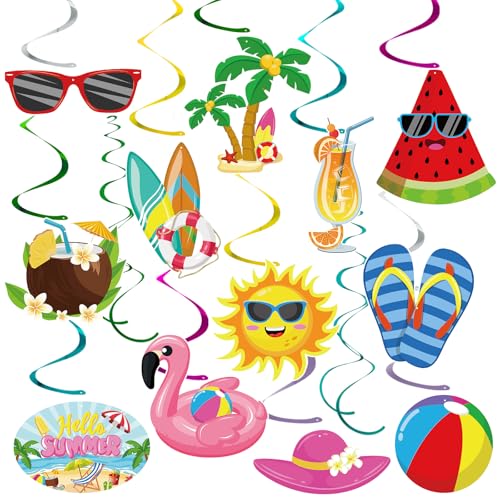 Hooqict 54Pcs Summer Beach Pool Hanging Swirls Party Decorations Foil...