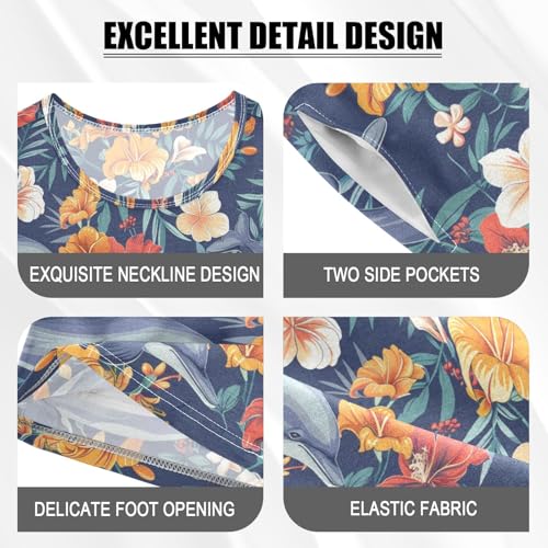 ALAZA Cute Dolphins Flowers Pajama Set Short Sleeve Sleepwear Soft Lounge Nightwear4
