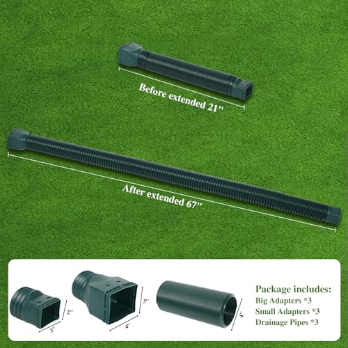 Image of Gutterlix 3 Pack Flexible Gutter Downspout Extensions Extendable from 21 inch to 67 inch, Downspout Extender Comes with Adapters, Thickened Down spout Drain Extension for Rainwater Drainage(Green)