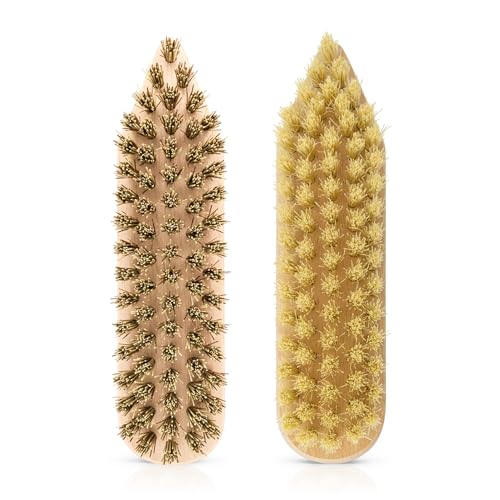 2 Stück Scheuerbürste Putzbürste Hand Schrubber Scheuerbürsten Griff aus Holz Putzbürste für Küche Garten Haushalt - Made in Germany (2 Mix)