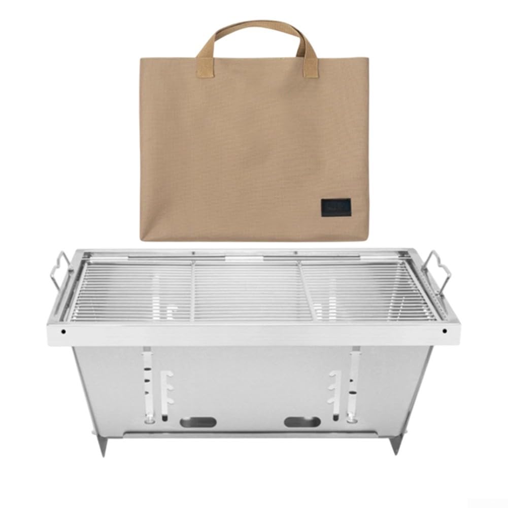 Parrilla plegable de camping para mesa IGT, barbacoa portátil de carbón de acero inoxidable con configuración rápida para senderismo, picnic, jardín, 38 x 28 cm