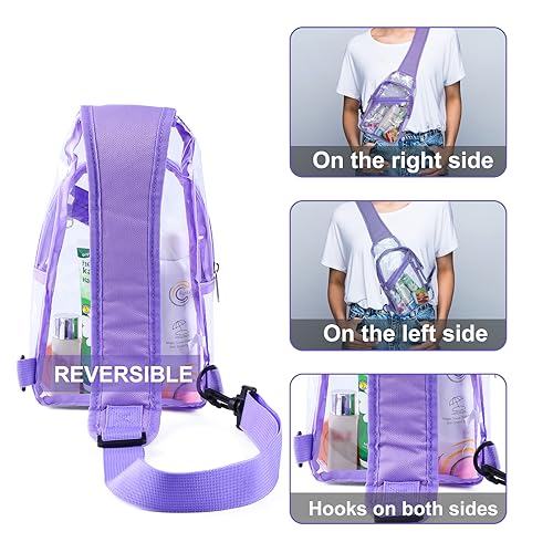 Clear Sling Bag, Stadium Approved, Small Clear Chest Backpack with Front Pocket, Crossbody Chest Bag for Men Women, Purple4