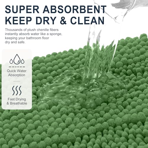 Image of Smiry Thick Chenille Bathroom Rugs 36x24, Extra Soft Absorbent Striped Bath Mat, Machine Washable, Rubber Backing, Bath Rugs for Bathroom, Tub & Shower, Home Decor Accessories, Olive Green