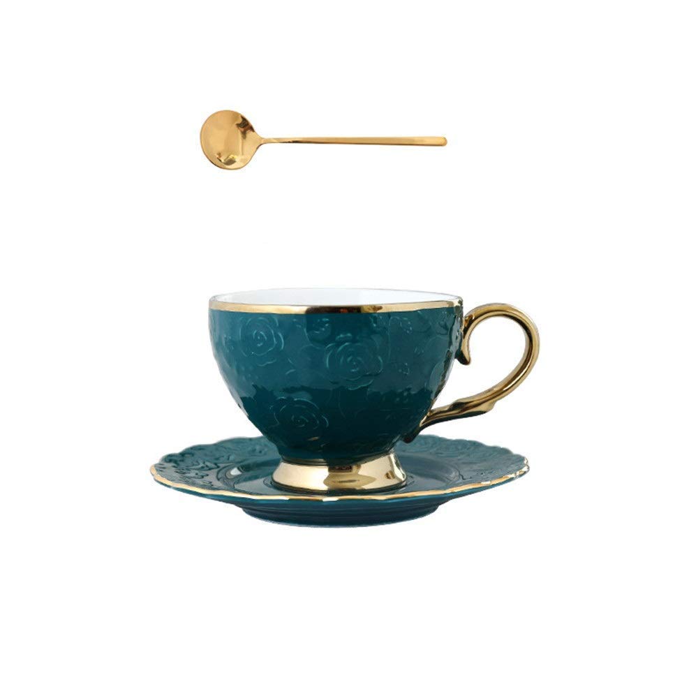XINGYU Zestawy do herbaty zawierające 6 szt. filiżanki do herbaty i łyżki z czajnikiem ceramiczna taca kreatywna luksusowa złota wykończenie ceramiczny zestaw filiżanek do herbaty do domu i biura kawa herbata przyjęcie do domu
