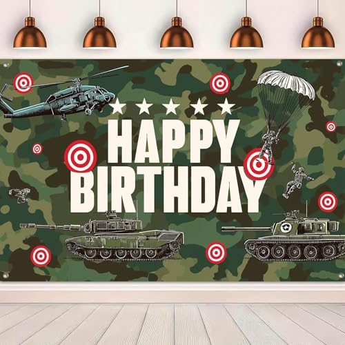 Image of HOMETITUTE Military Happy Birthday Banner Tank 71x43 Inch