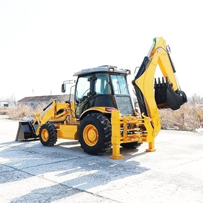 4WD Backhoe Loader with Front and Rear Bucket for Construction | Heavy Duty Backhoe Loader Compact Multifunction Digging and Loading Machine