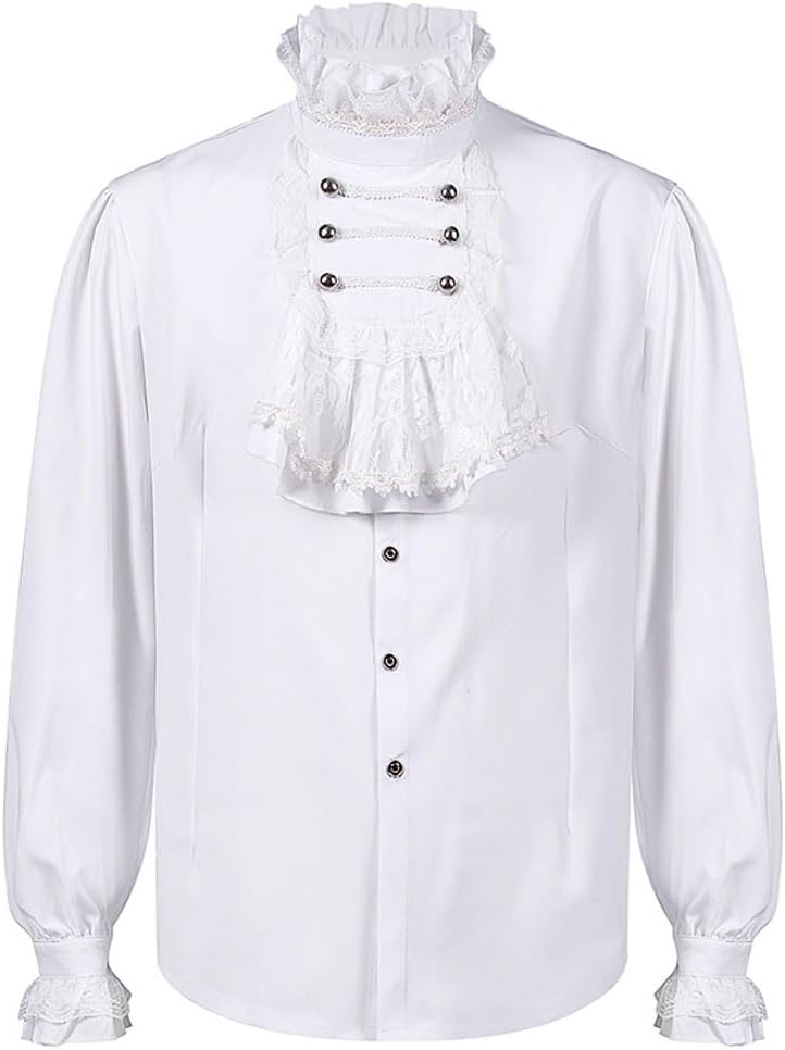 BaronHong Mens Pirate Vampire Prince Shirt Renaissance Victorian Medieval Gothic Shirt