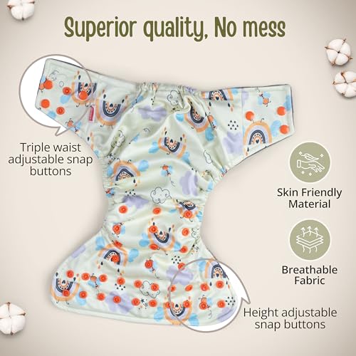 Image of LuvLap Reusable Baby Cloth Diaper, Double Leak Guard, High Absorption, Quick dry, Stain-Proof Comfort & Protection, 3m+, adjustable waist & height with snap buttons, Absorbent insert, Yellow Rainbow