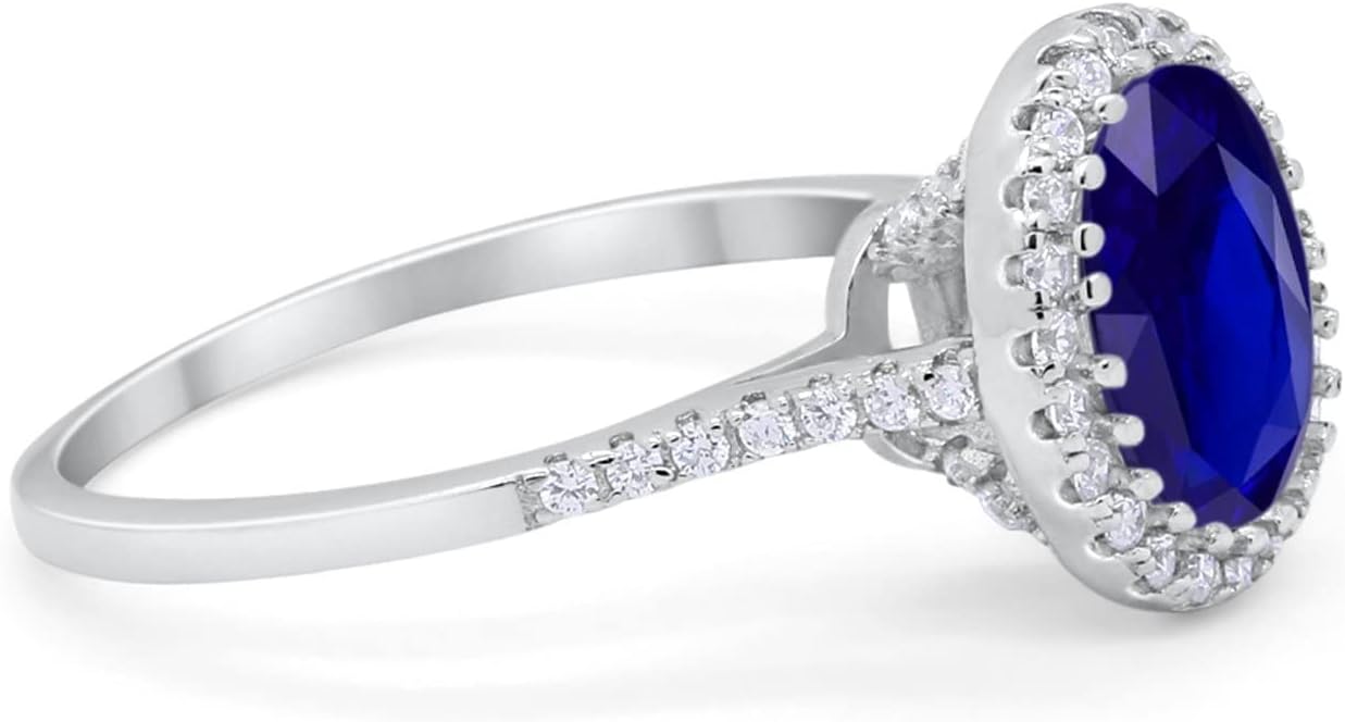 Blue Apple Co. Art Deco Ring 14mm Oval Shaped Cubic Zirconia Halo Classic Solitaire Ring Vintage Style Bridal Wedding Engagement Rings For Women 925 Sterling Silver Gifts For Her