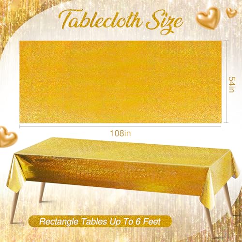 2 Pcs Gold Holographic Foil Tablecloths - 54x108 Durable Table Cover with a Magical Shimmer, Simplistic Luxury for Parties, Weddings, and Showers, Add a Sparkling Touch to Your Special Events