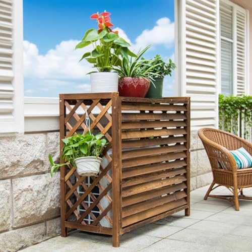 Massivholz Klimaanlage Abdeckung Außengerät Sichtschutzzaun Holz Wärmepumpe Verkleidung Für Dekoration Garten Balkon Schutzgitter Für Klimaanlagen Und Wärmepumpen Blumenregal Balkon(110x50x85cm)