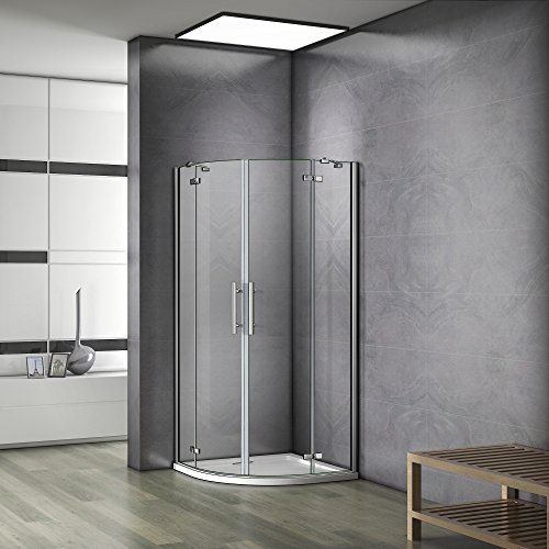 90x90x195cm cabine de douche à charnière accès d'angle 1/4rond avec paroi de douche et barre de fixation