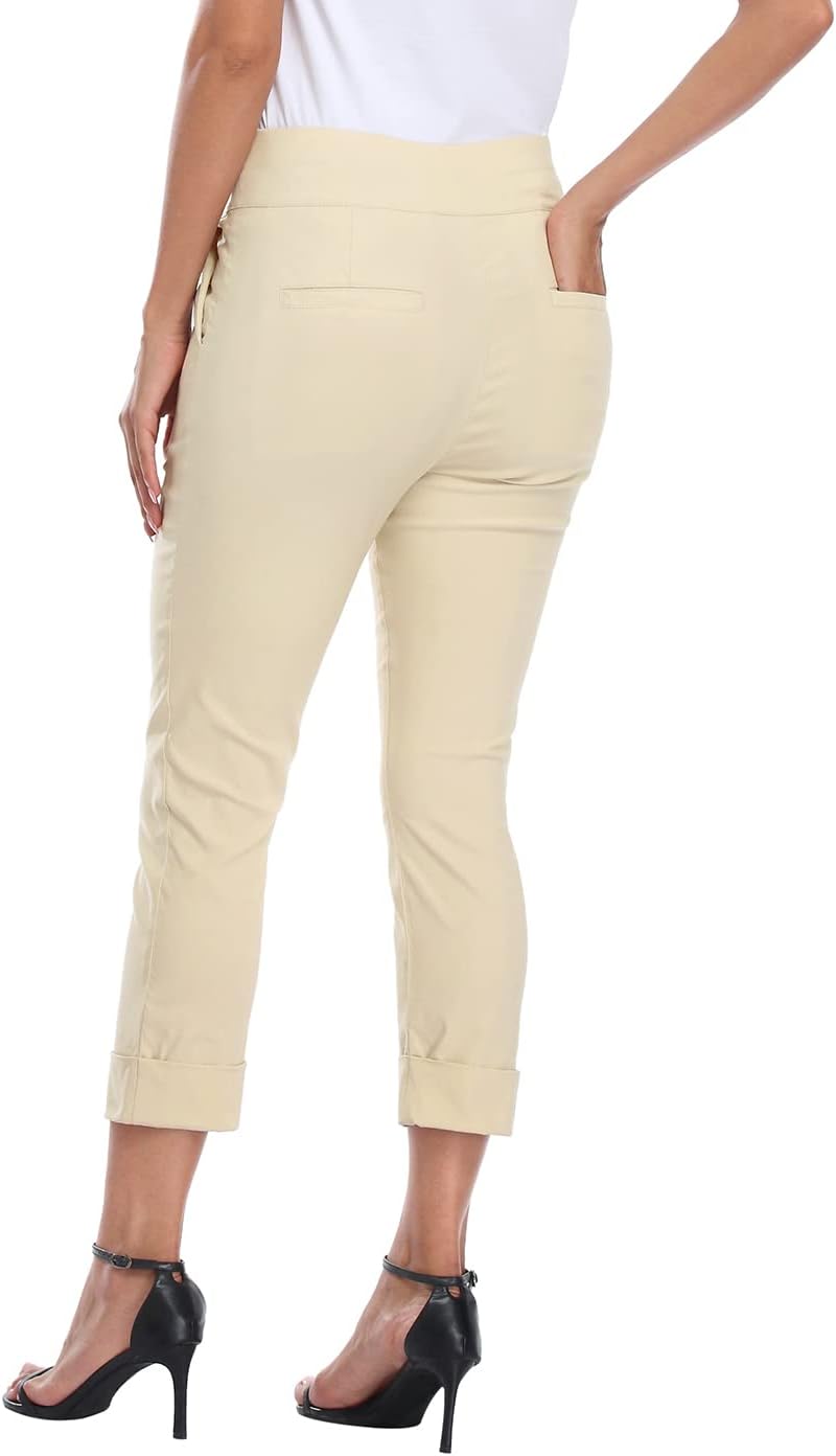  Pull On Capri Pant for Women w/Pockets Elastic Waist Cropped Work Pant thumbnail
