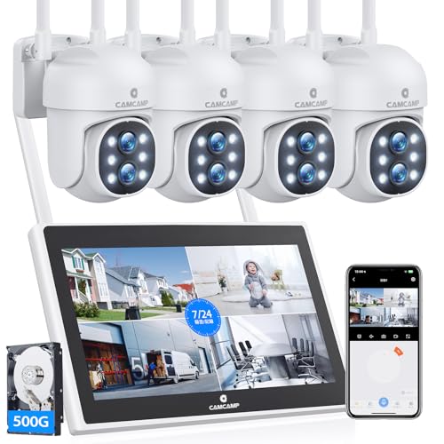 Camcamp 5MP Wireless Security Camera System with Monitor,10x Zoom Dual Lens with Night Vision,Motion...