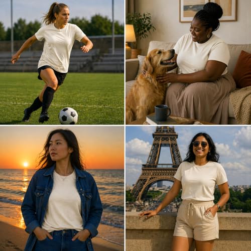 Image of Women's 100% Cotton T Shirt - Crew Neck, Short Sleeve, Regular Fit | Soft Breathable Fabric | Premium Everyday Basic Comfort Fit Tee for Casual