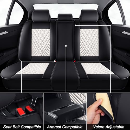 Image of Car Seat Covers for Chevrolet Equinox 2005-2026, Premium Nappa Leather Waterproof & Anti-Slip, Full Coverage Customized fit Chevrolet Equinox Seat Covers Full Set (5 Seats Luxury,Black-White)