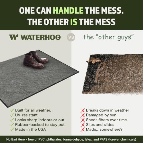 Image of WaterHog Max Diamonds Front Door Mat Indoor Outdoor Entrance, All-Weather Heavy Duty Commercial Doormat with Non-Slip Rubber Backing, Dirt & Moisture Trapper, Low Profile, Made in USA 45 inchx70 inch Grey Ash