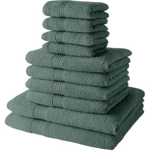 Lot de 4 Serviettes de Bain 30x50 + 4 Serviettes de bain50x90 + 2 Draps de Bain 70x130 cm 100% Coton - Céladon