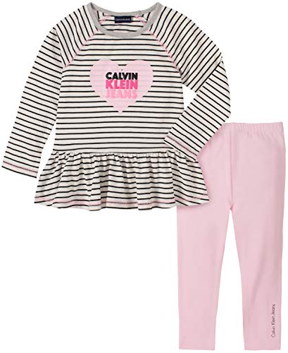 Calvin Klein Baby Girls' 2 Pieces Leggings Set, Stripes/Pink, 24M