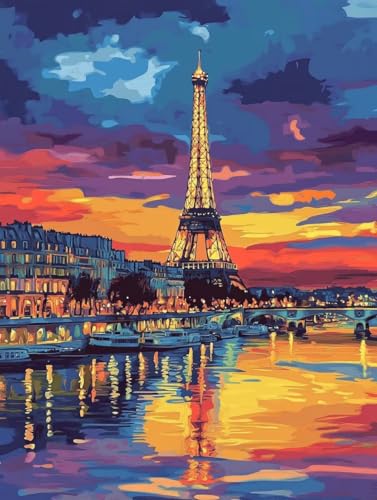 Diamond Painting Paris Tour Eiffel 35x50cm, Kit Complet Mosaïque 5D
