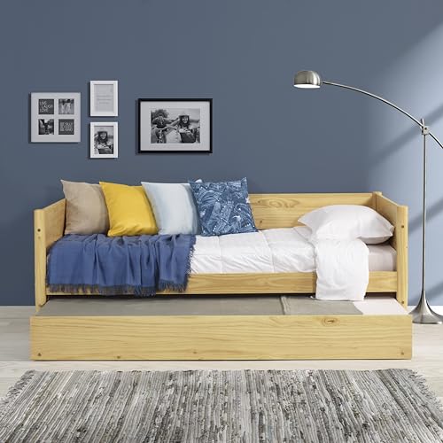 Camaflexi Mid-Century Daybed, Twin, Scandinavian Oak, Comfortable Sleeping Sofa for Small Spaces, Perfect for Living Room and Bedroom, Compact Design, Durable Oak Wood, Twin Size Bed