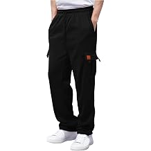 Mens Heavyweight Cargo Fleece Sweatpants Stretch Elastic Waist Trousers Drawstring Loose Fit Joggers with Pockets